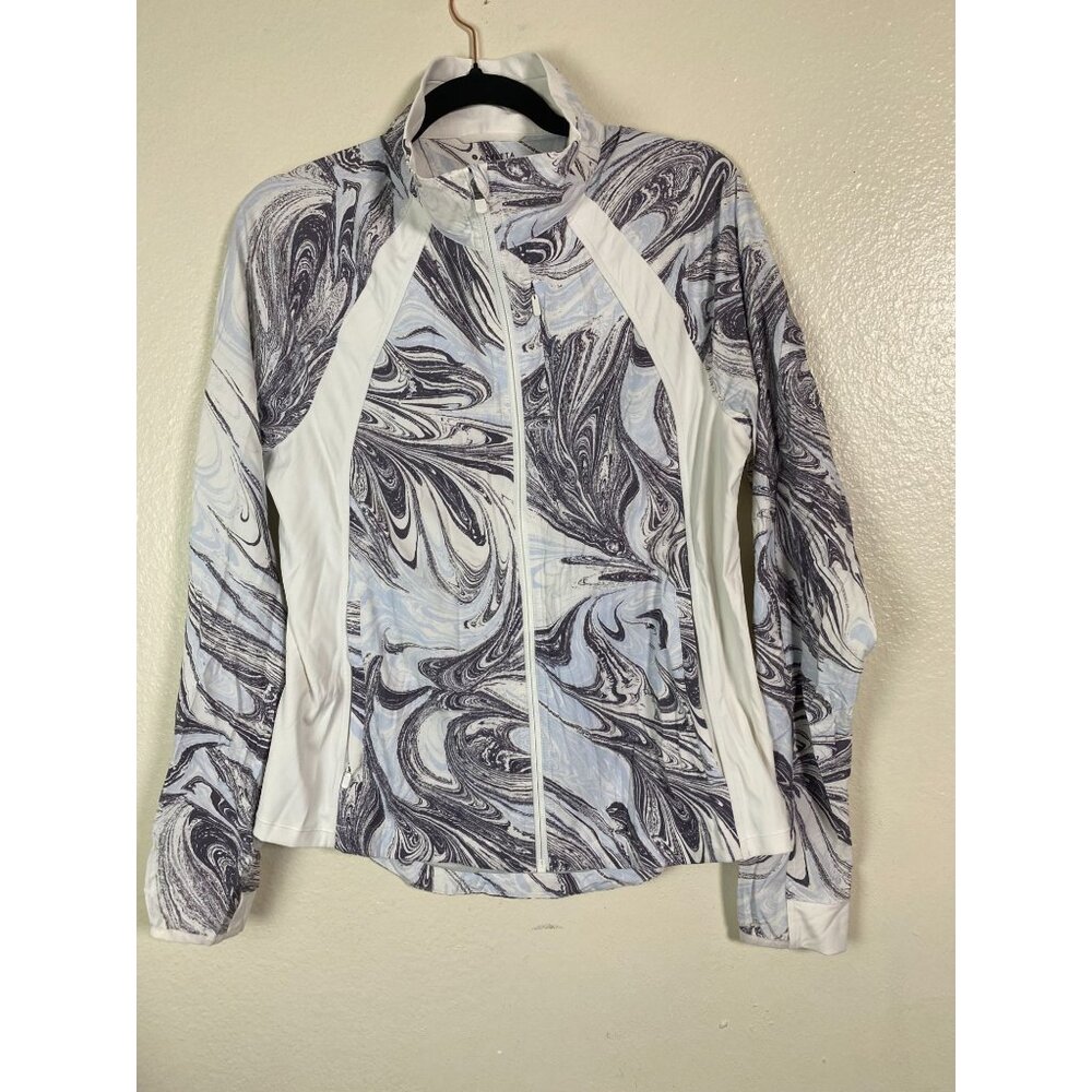 Athleta Women's Run With It Jacket Size Small Sumi Marble Light Blue Running Zip